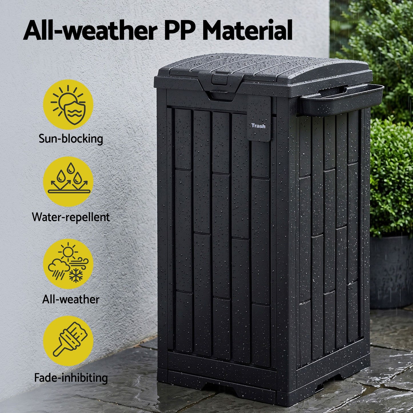 Outdoor Trash Cans Polypropylene Patio Hideaway Bin 110L Black
