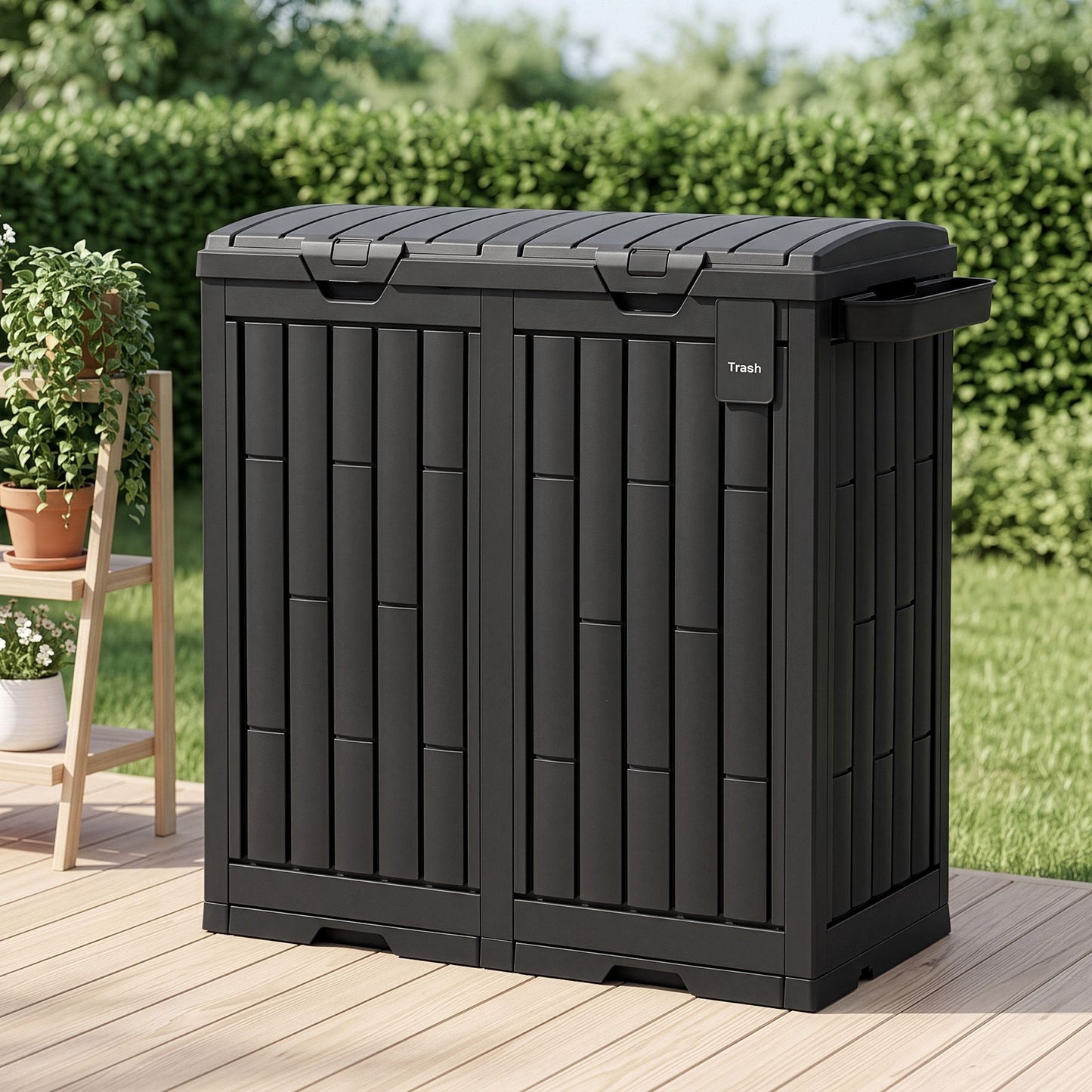 Outdoor Trash Cans Dual Compartment Trash Can 220L Black
