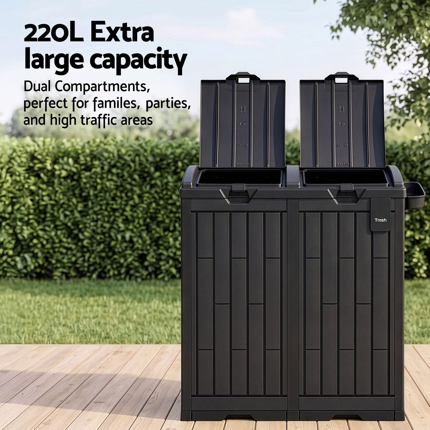 Outdoor Trash Cans Dual Compartment Trash Can 220L Black