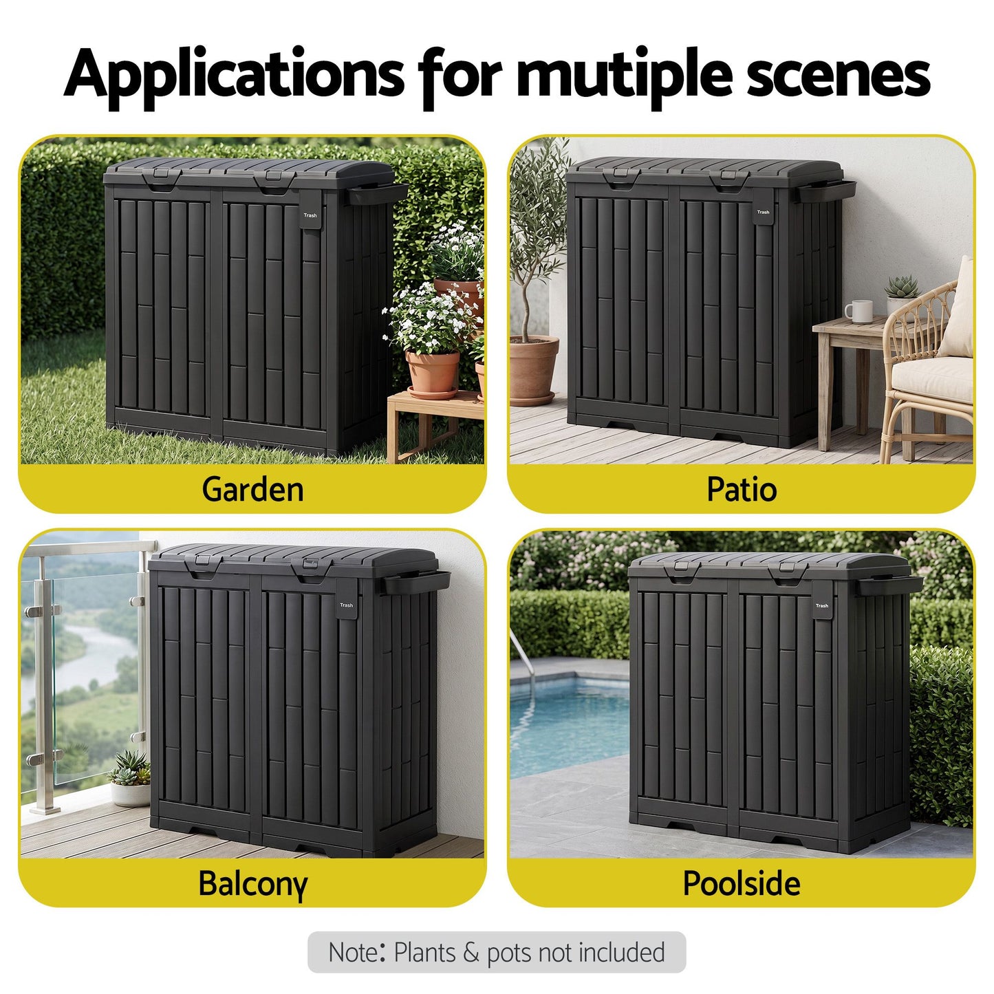 Outdoor Trash Cans Dual Compartment Trash Can 220L Black