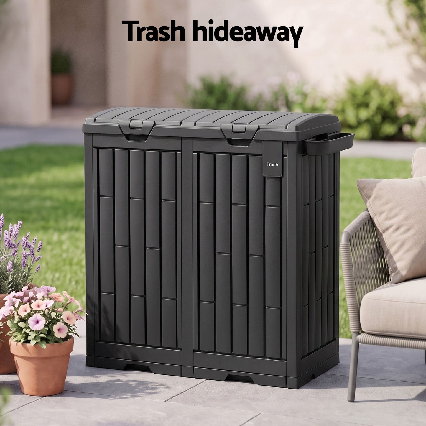 Outdoor Trash Cans Dual Compartment Trash Can 220L Black