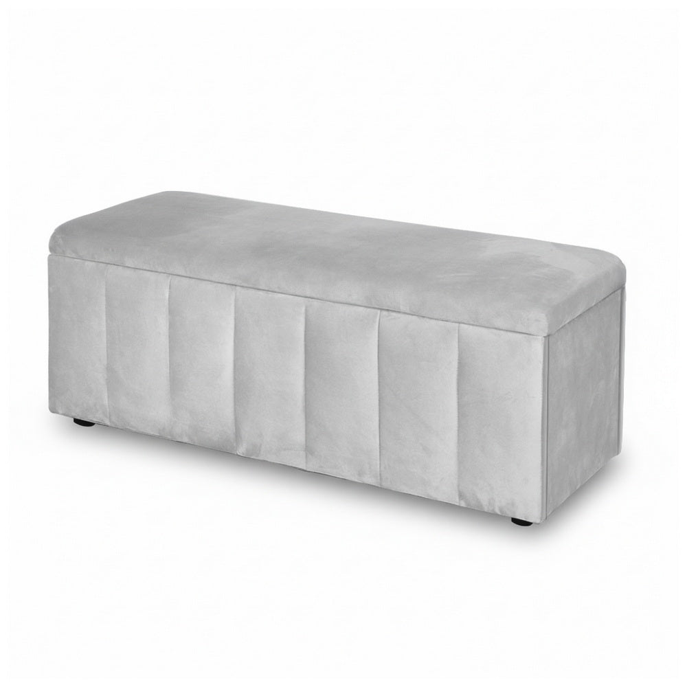 Storage Ottoman Blanket Box Velvet Grey 103cm