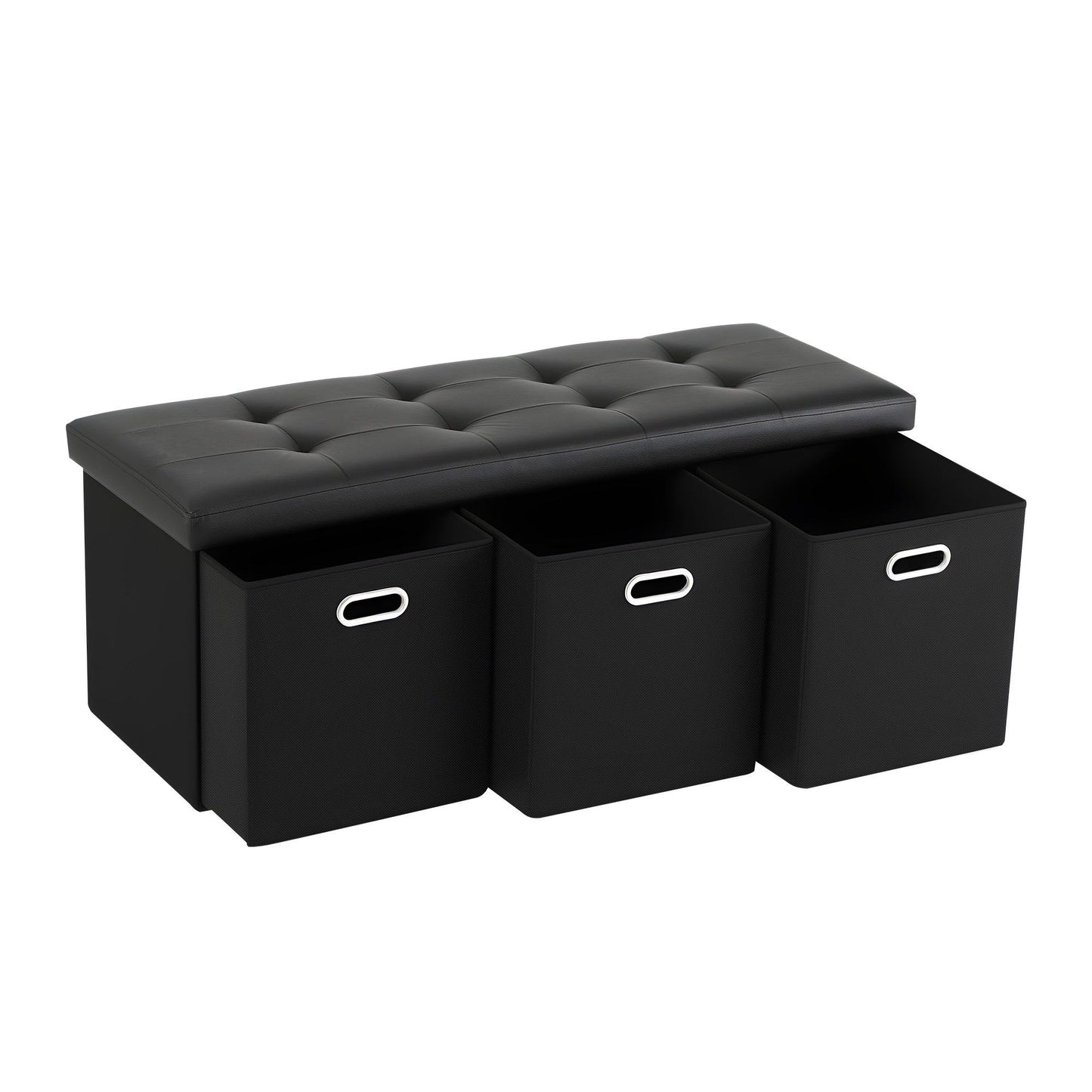 Storage Ottoman with 3 Cube Drawers Foot Stool Rest Foldable Black