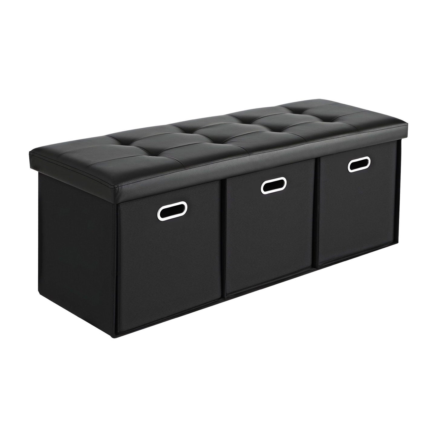 Storage Ottoman with 3 Cube Drawers Foot Stool Rest Foldable Black