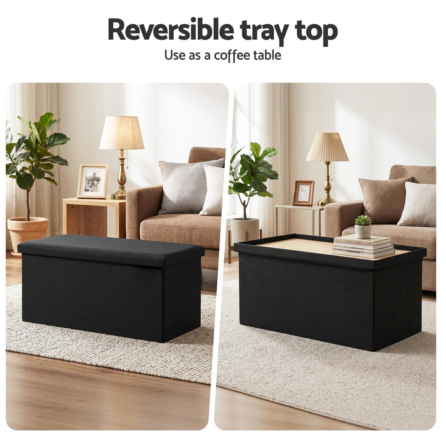 Storage Ottoman Bench Folding Blanket Box Toy Organiser Foot Stool Black