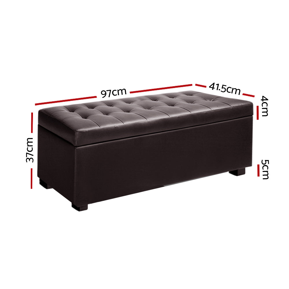 Storage Ottoman Blanket Box Footstool Leather Foot Stool Chest Toy Brown