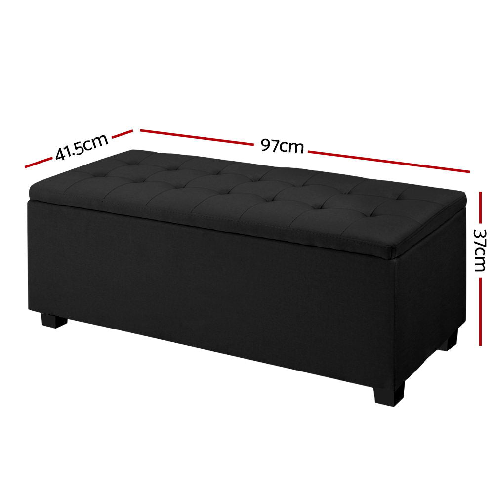 Storage Ottoman Blanket Box Black Fabric Footstool Chest Couch Seat Toy