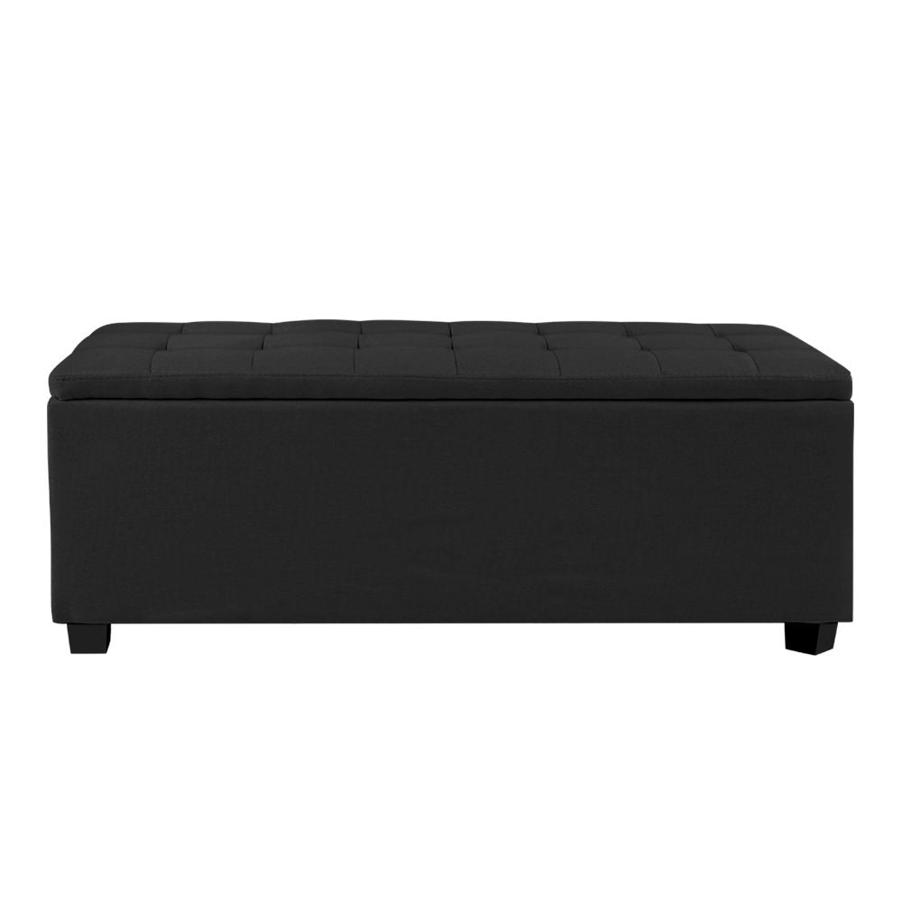 Storage Ottoman Blanket Box Black Fabric Footstool Chest Couch Seat Toy
