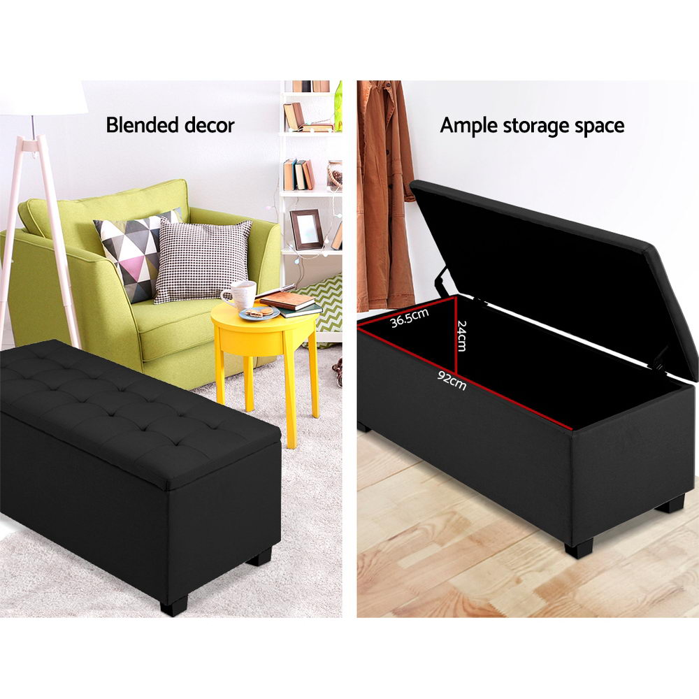 Storage Ottoman Blanket Box Black Fabric Footstool Chest Couch Seat Toy