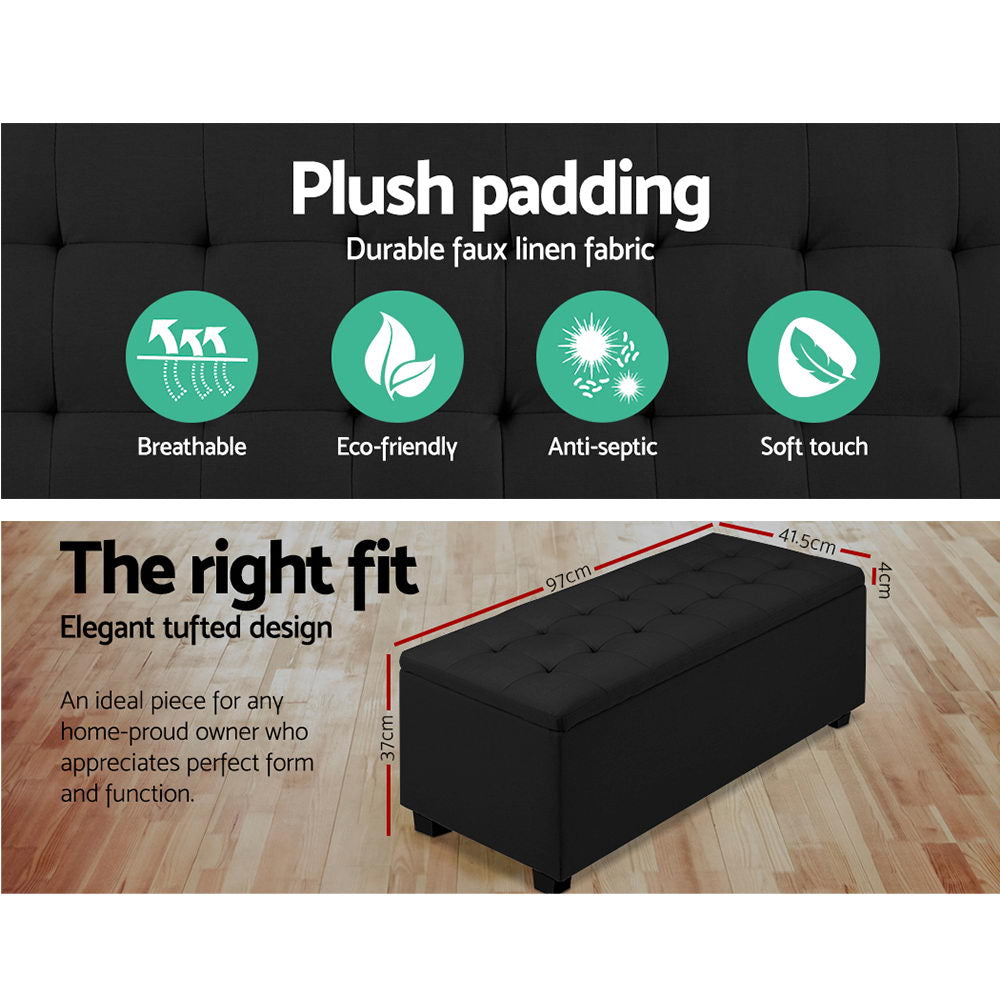 Storage Ottoman Blanket Box Black Fabric Footstool Chest Couch Seat Toy