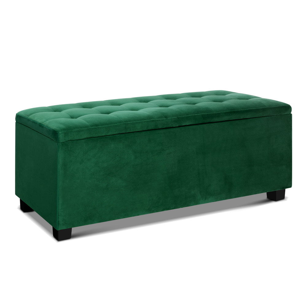 Storage Ottoman Blanket Box Velvet Footstool Rest Chest Couch Toy Green