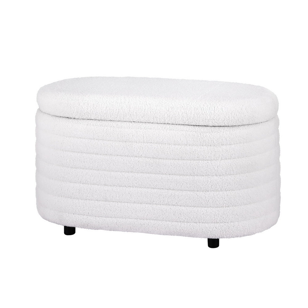 Storage Ottoman Blanket Box 87cm Bouclé Fabric Oval - White