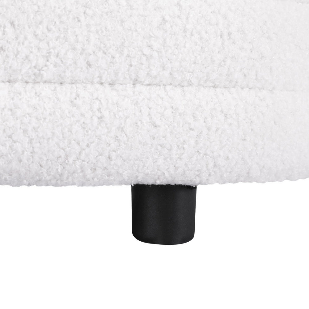 Storage Ottoman Blanket Box 87cm Bouclé Fabric Oval - White