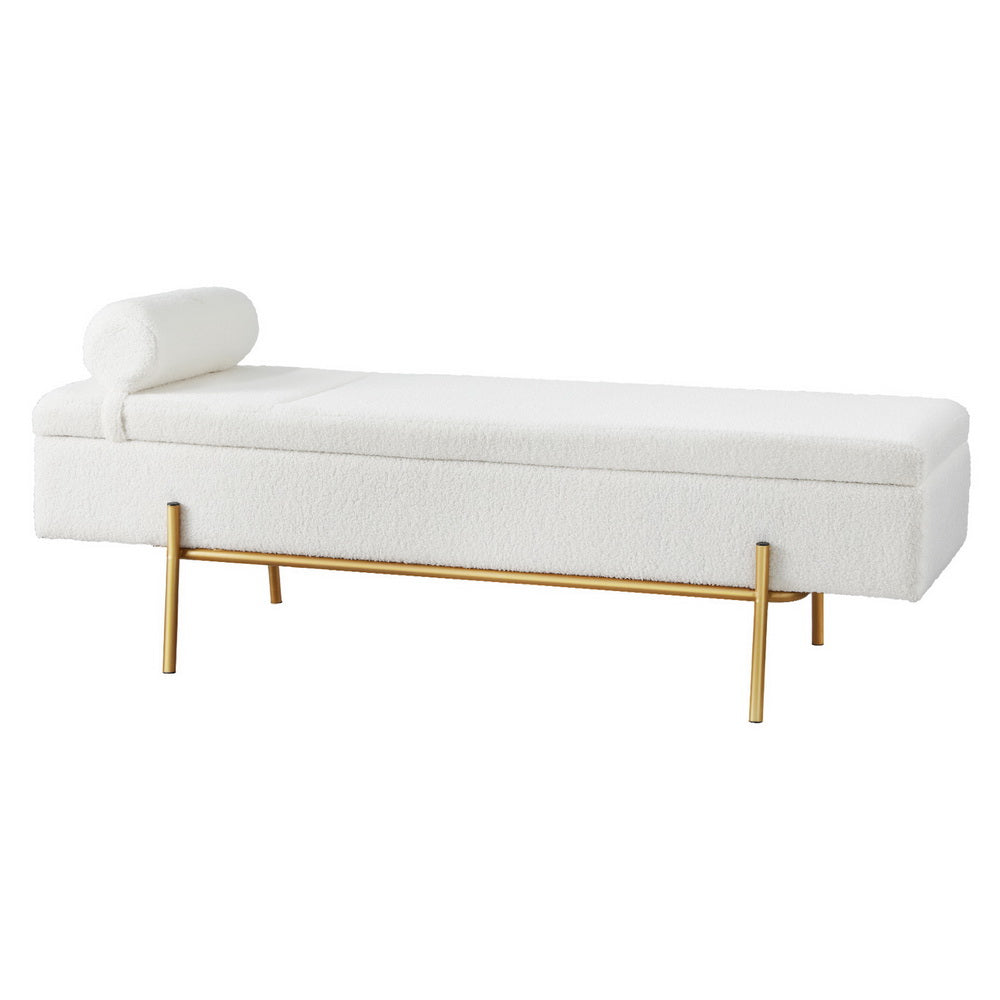Storage Ottoman Bed 140cm Pillow Bouclé Fabric - White