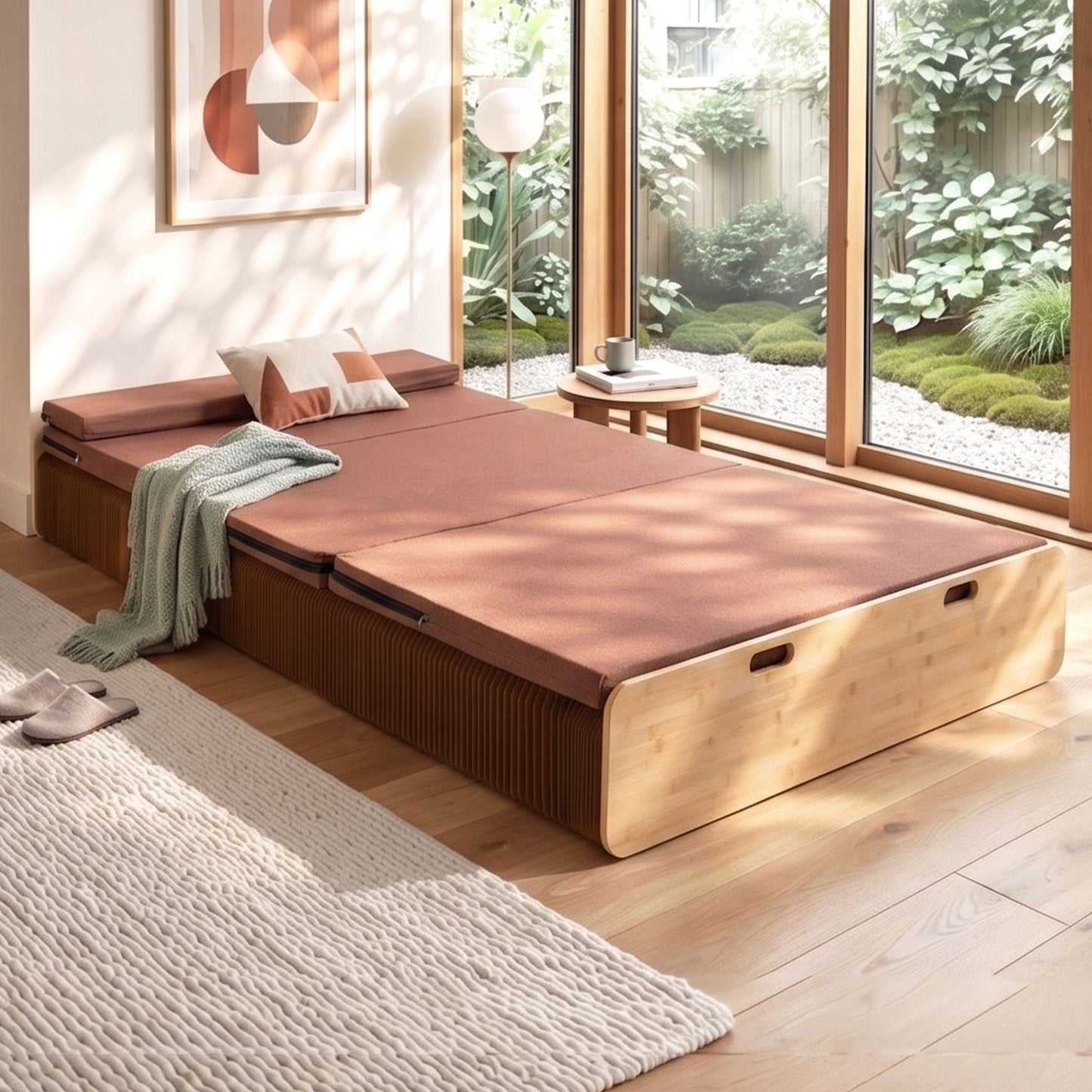 Brook Folding Kraft Paper Bed Frame with Mattress and Pillow - Brown