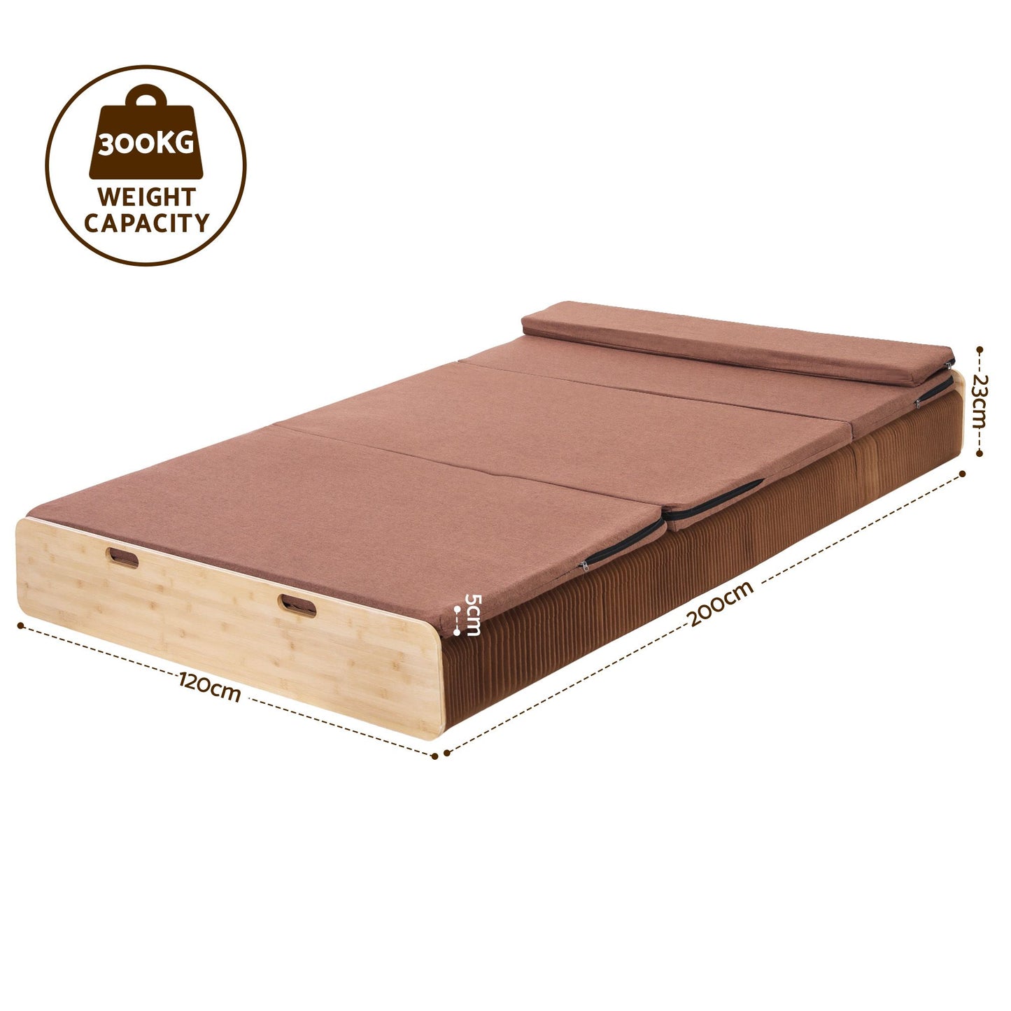 Brook Folding Kraft Paper Bed Frame with Mattress and Pillow - Brown