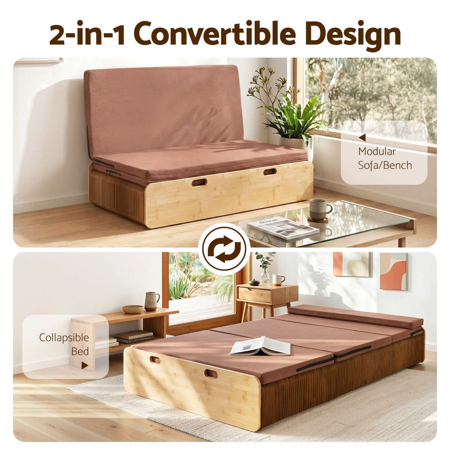Brook Folding Kraft Paper Bed Frame with Mattress and Pillow - Brown