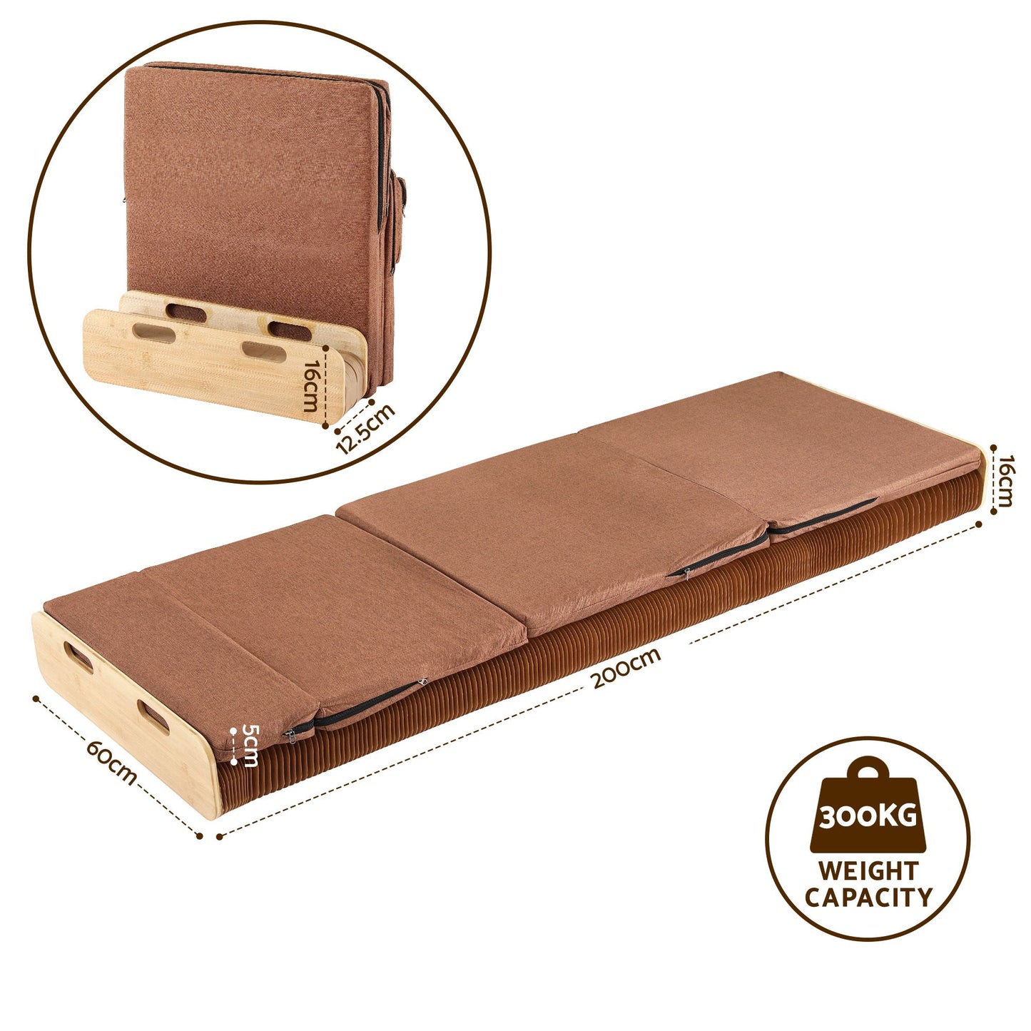 Brook Folding Kraft Paper Bed Frame with Mattress and Pillow - Brown