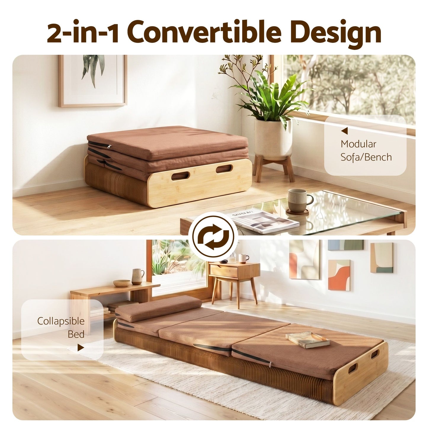Brook Folding Kraft Paper Bed Frame with Mattress and Pillow - Brown