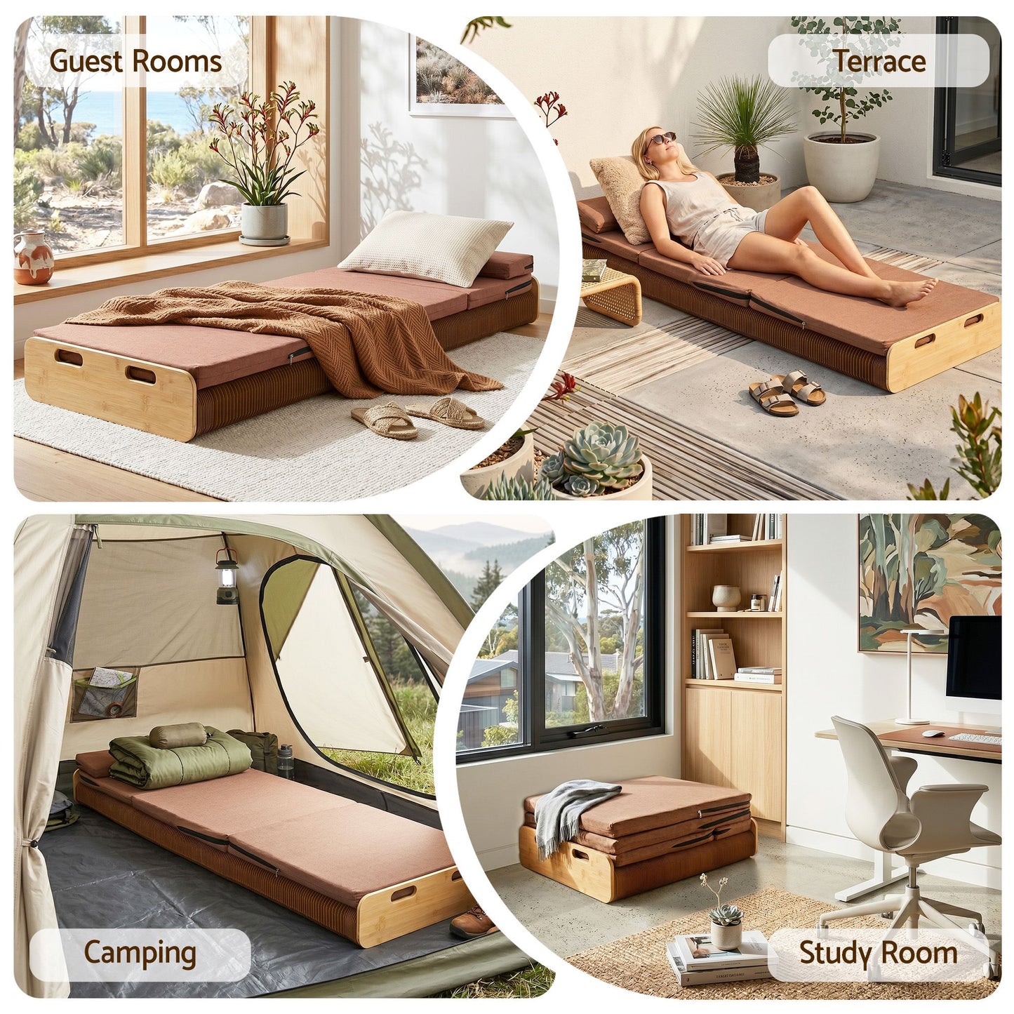 Brook Folding Kraft Paper Bed Frame with Mattress and Pillow - Brown