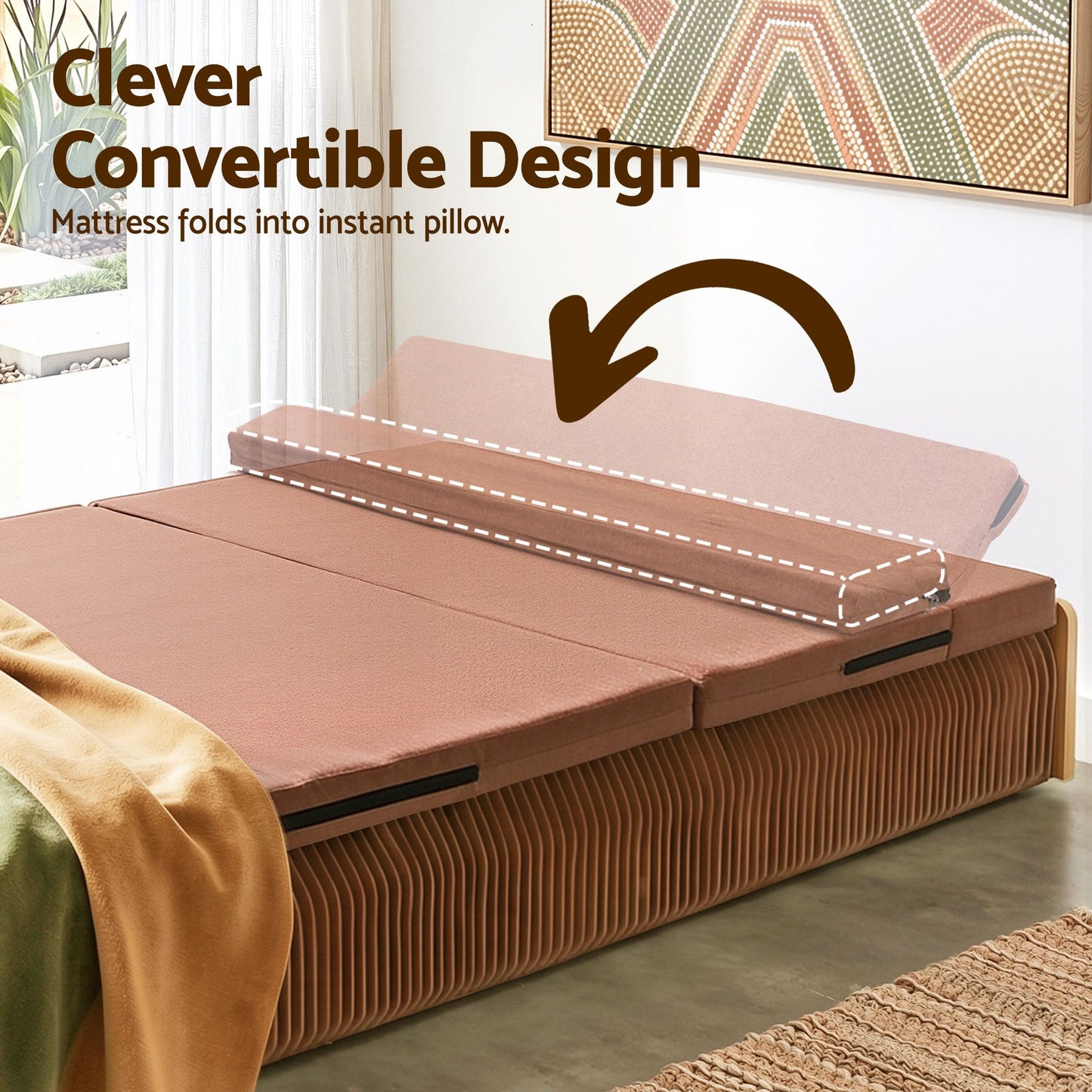 Brook Folding Kraft Paper Bed Frame with Mattress and Pillow - Brown