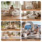 Folding Paper Bench With 4 PU Leather Seat Pads Expandable Accordion Stool For 4 Seats