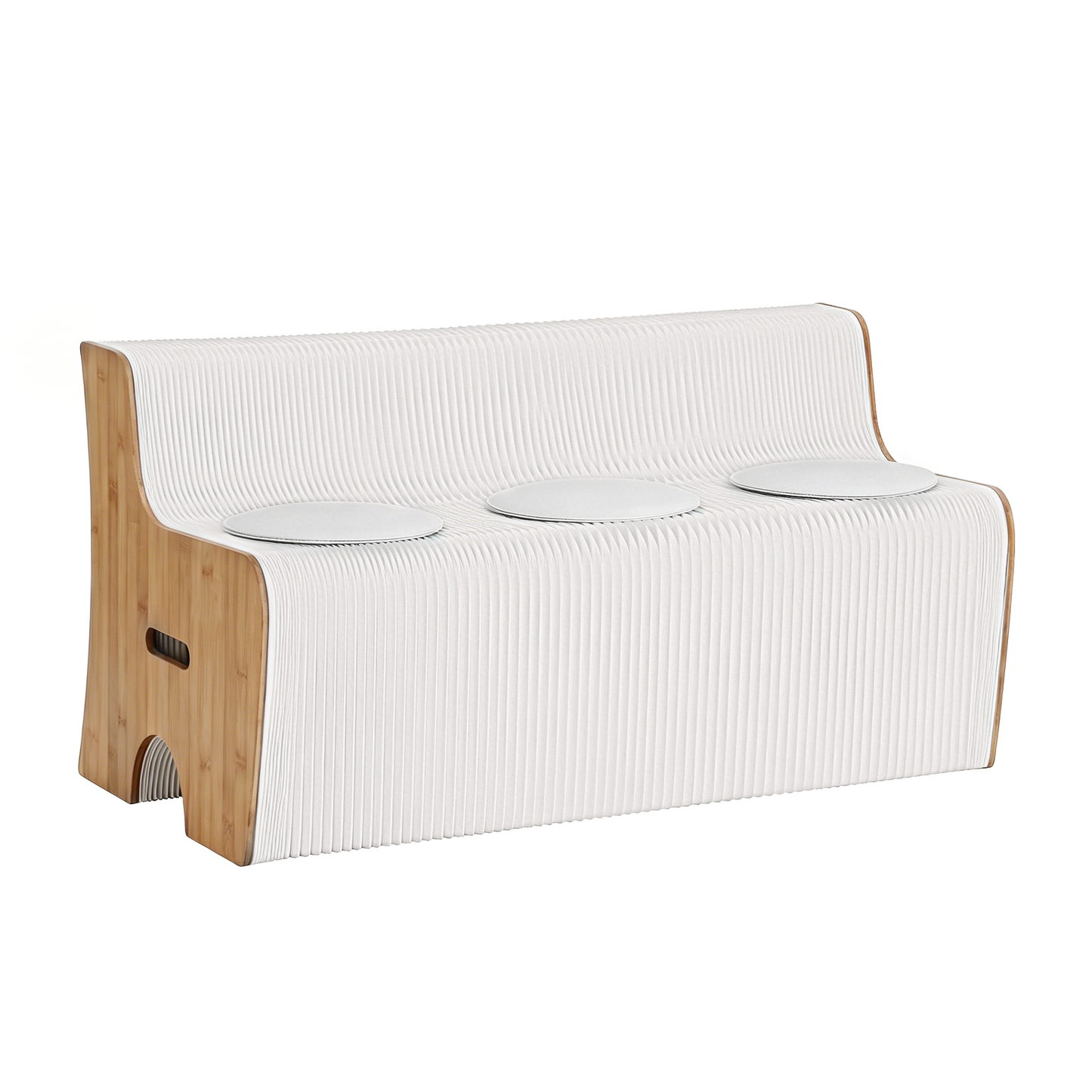 Mara 3 Seater Folding Kraft Paper Sofa Accordion Bench with PU Leather Cushion - White and Wood