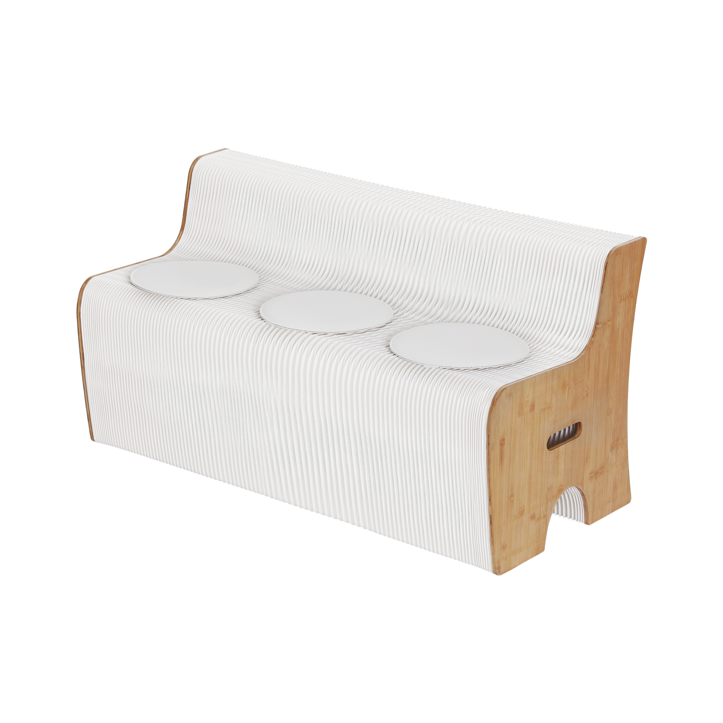Mara 3 Seater Folding Kraft Paper Sofa Accordion Bench with PU Leather Cushion - White and Wood
