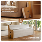 Mara 3 Seater Folding Kraft Paper Sofa Accordion Bench with PU Leather Cushion - White and Wood