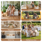 Mara 3 Seater Folding Kraft Paper Sofa Accordion Bench with PU Leather Cushion - White and Wood