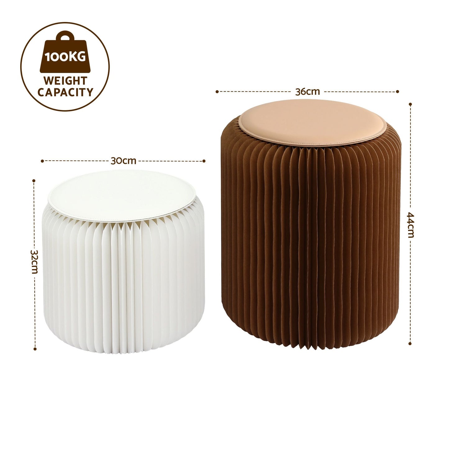 Accordion Folding Paper Stools Set Includes 2 Cushions Natural Kraft 100KG Capacity