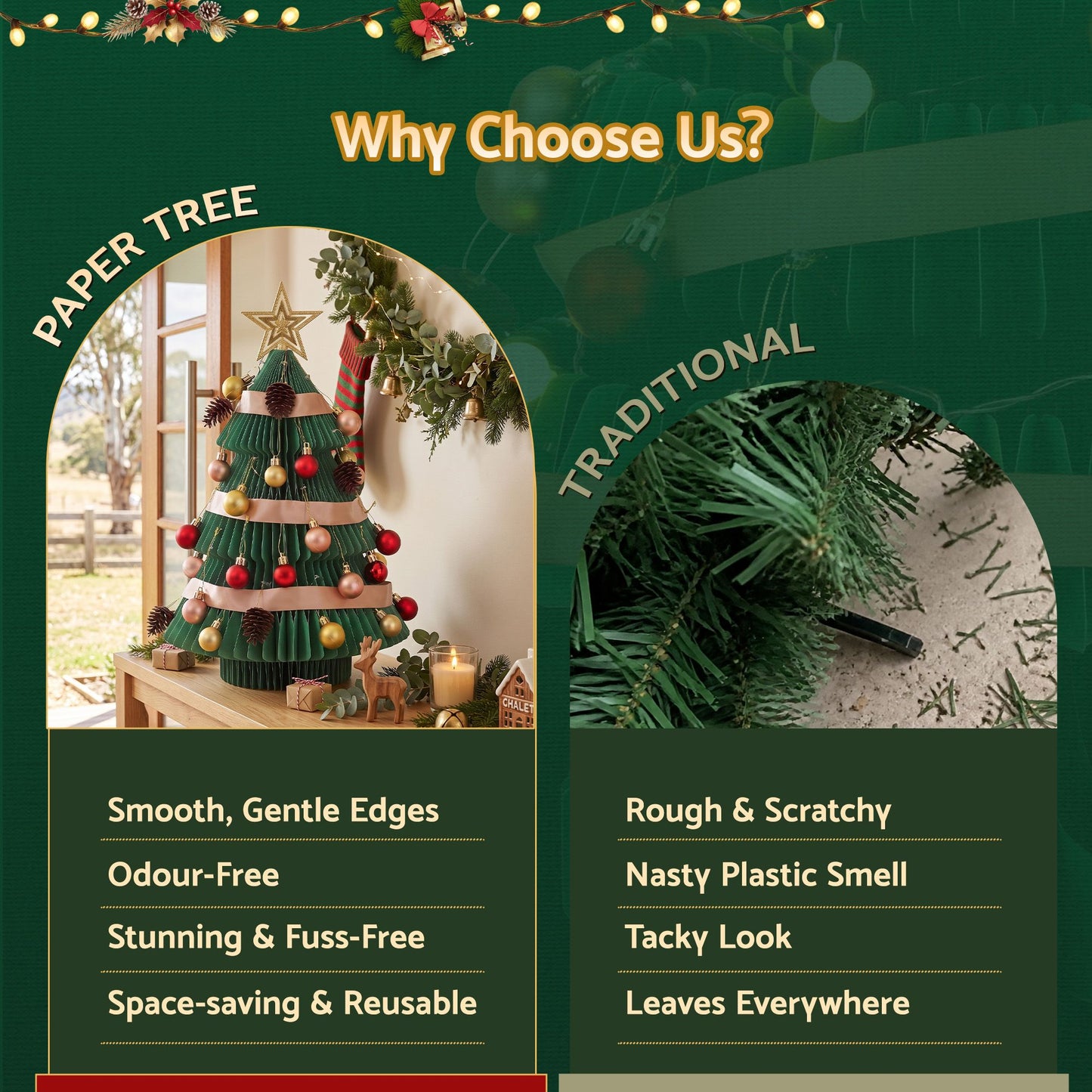 Paper Christmas Tree 61CM w/ Star Topper Xmas Decor Tabletop Green DIY Ornament Set
