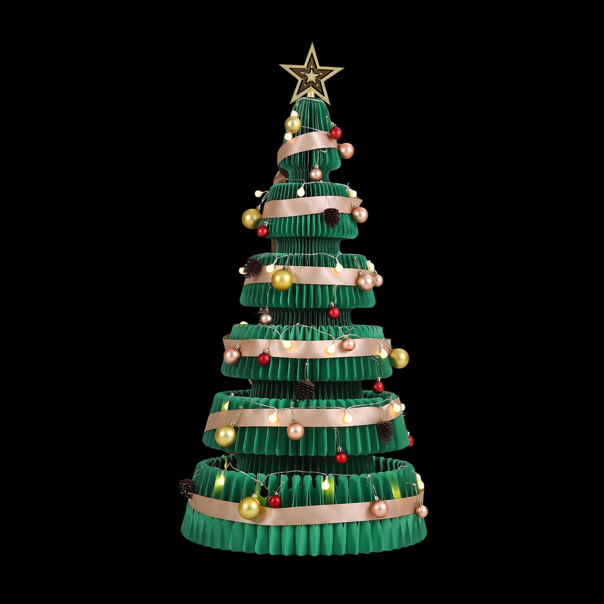 3.6ft 111cm Paper Christmas Tree with Star Topper LEDs Xmas Decorations Kit Green