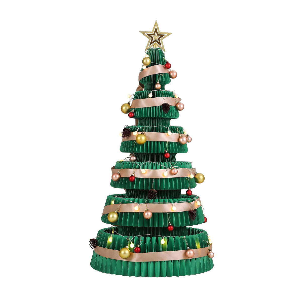 3.6ft 111cm Paper Christmas Tree with Star Topper LEDs Xmas Decorations Kit Green
