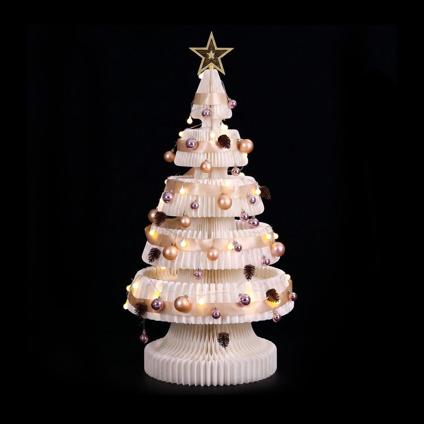 3.7ft 114cm Paper Christmas Tree with Star Topper LEDs Xmas Decorations Kit White