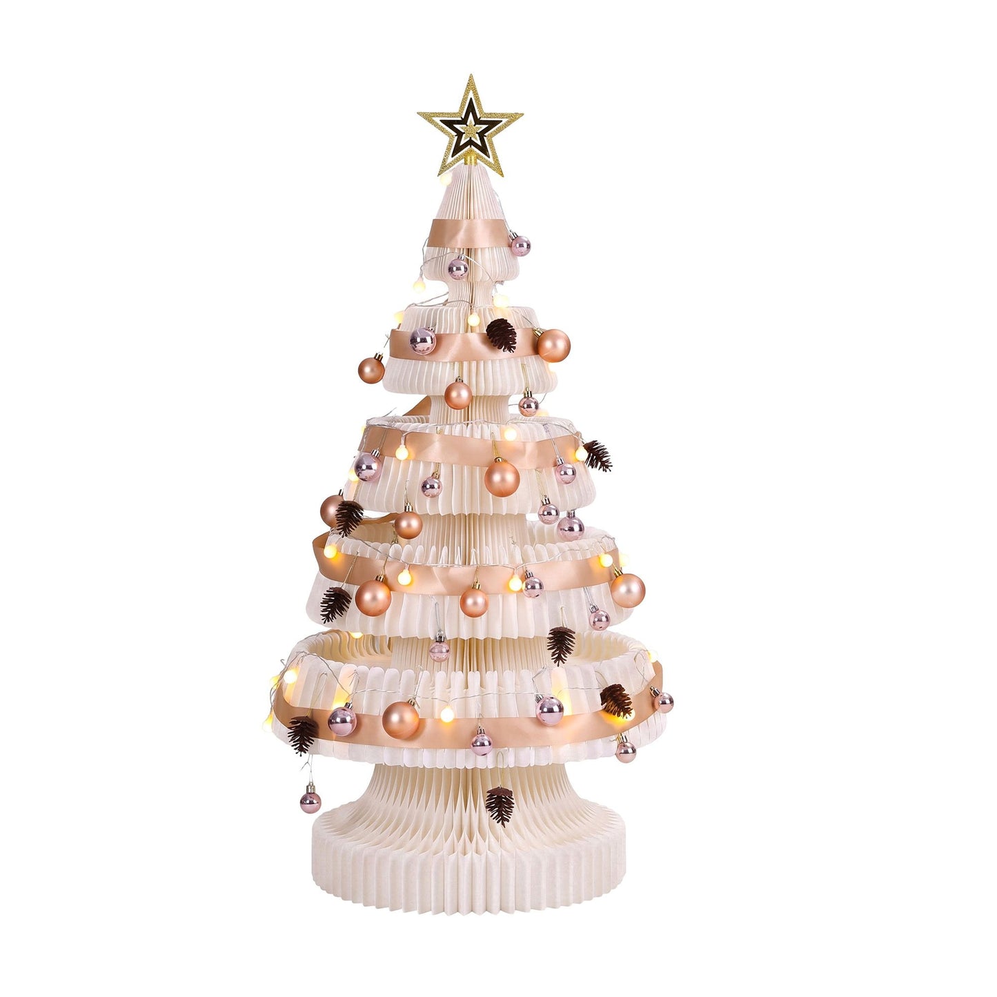3.7ft 114cm Paper Christmas Tree with Star Topper LEDs Xmas Decorations Kit White