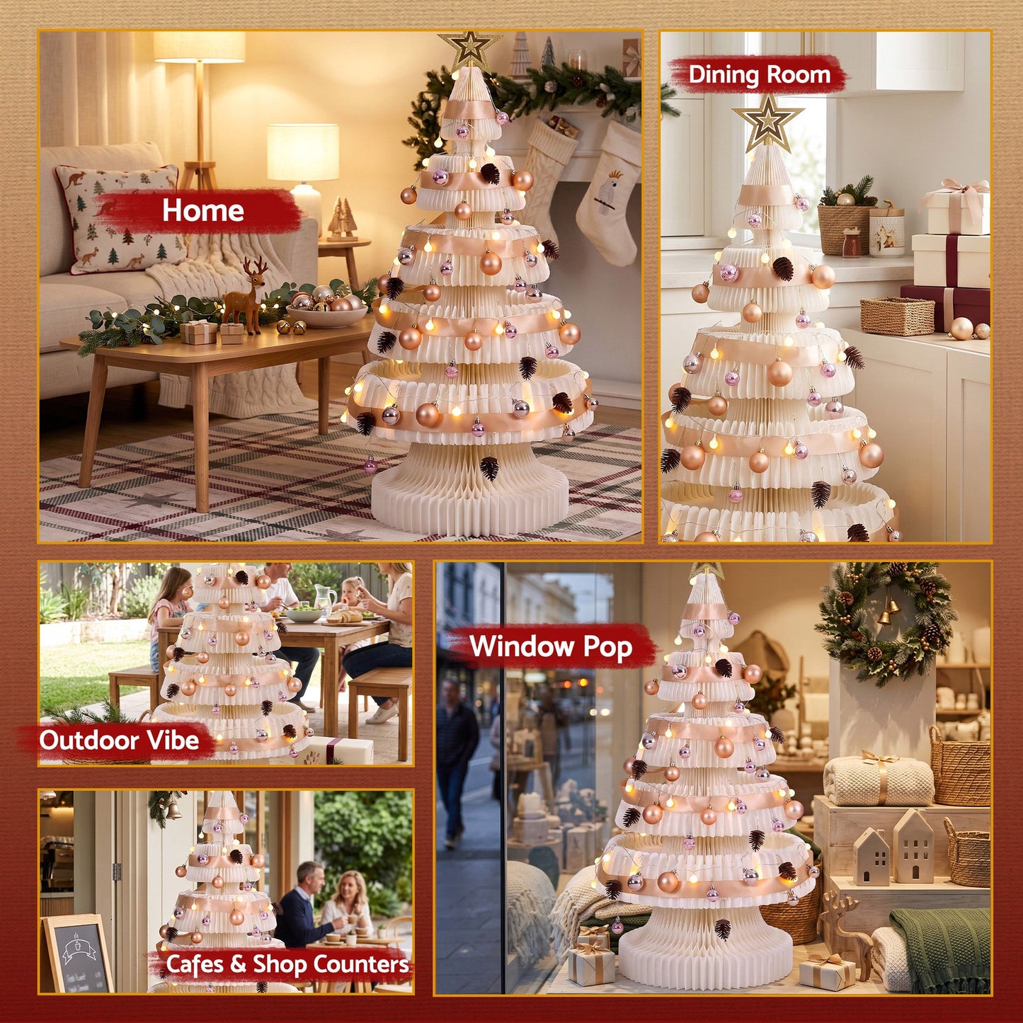 3.7ft 114cm Paper Christmas Tree with Star Topper LEDs Xmas Decorations Kit White
