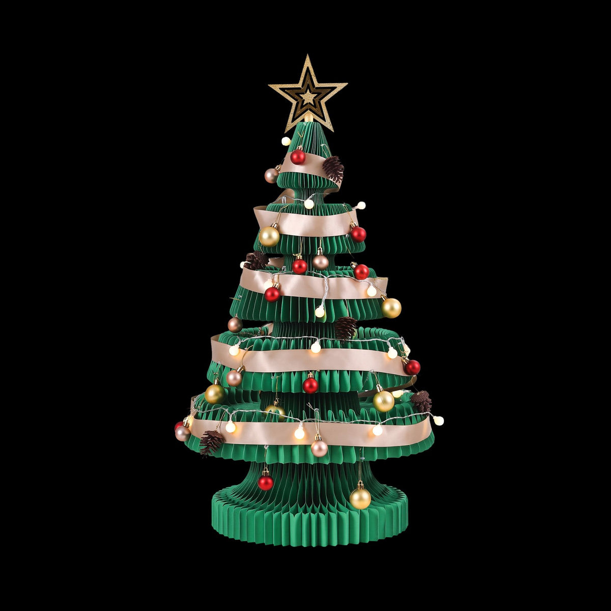 2.8ft 87cm Paper Christmas Tree with Star Topper LEDs Xmas Decorations Kit Green