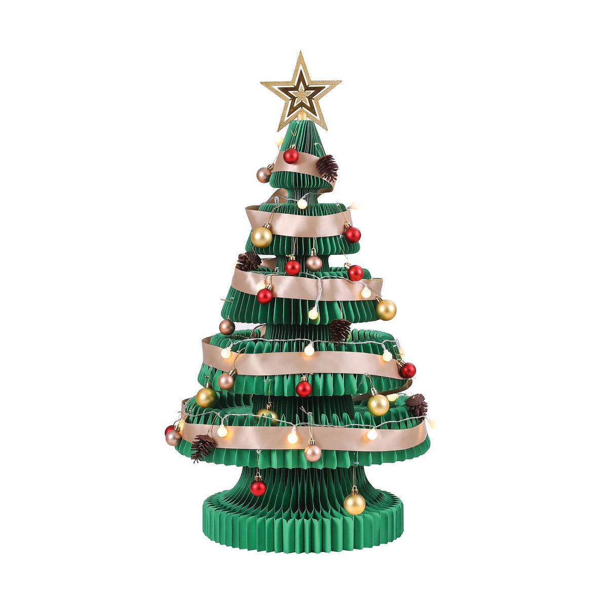 2.8ft 87cm Paper Christmas Tree with Star Topper LEDs Xmas Decorations Kit Green