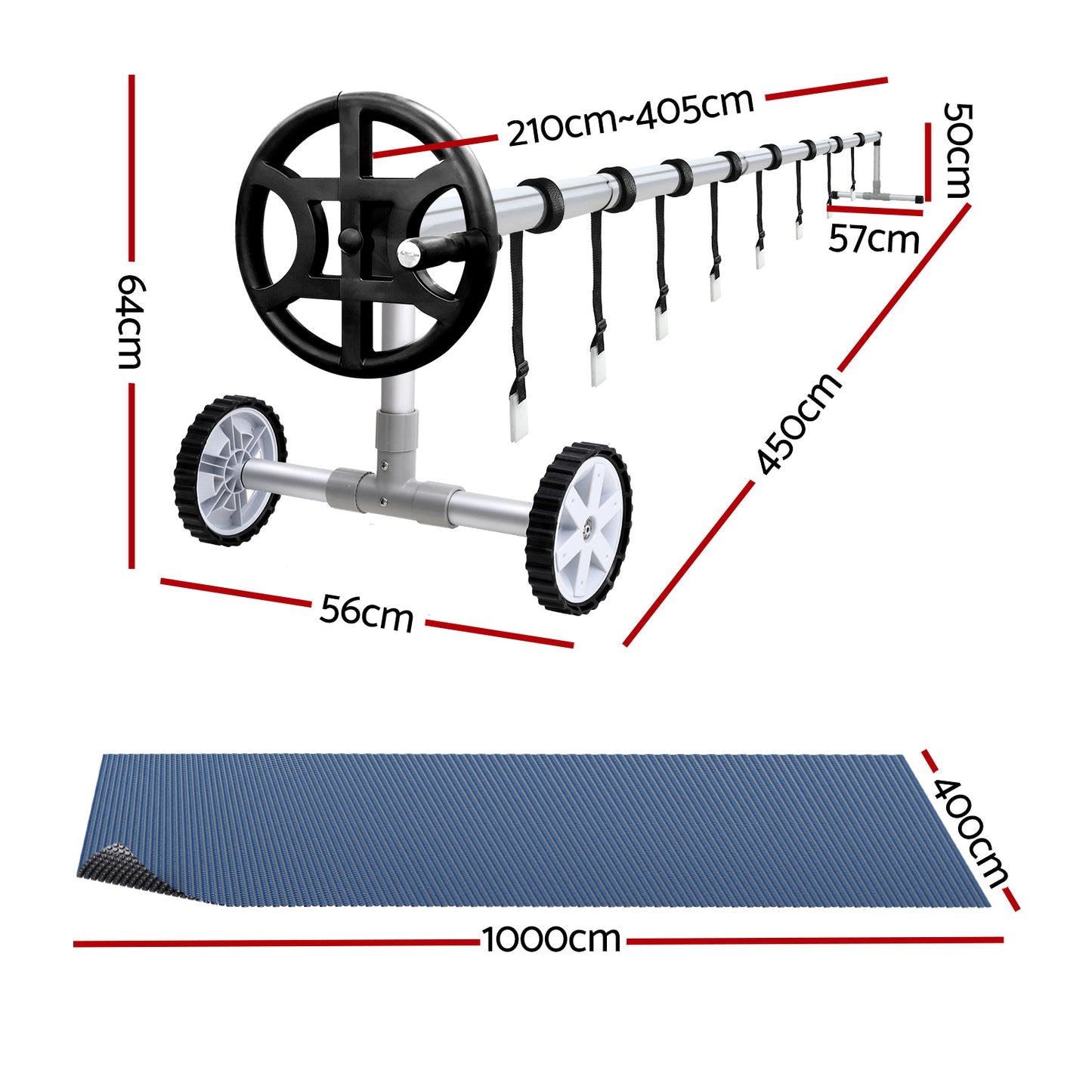 Pool Cover 600 Micron 10x4m with Roller 4m Swimming Pools Black Solar Blanket