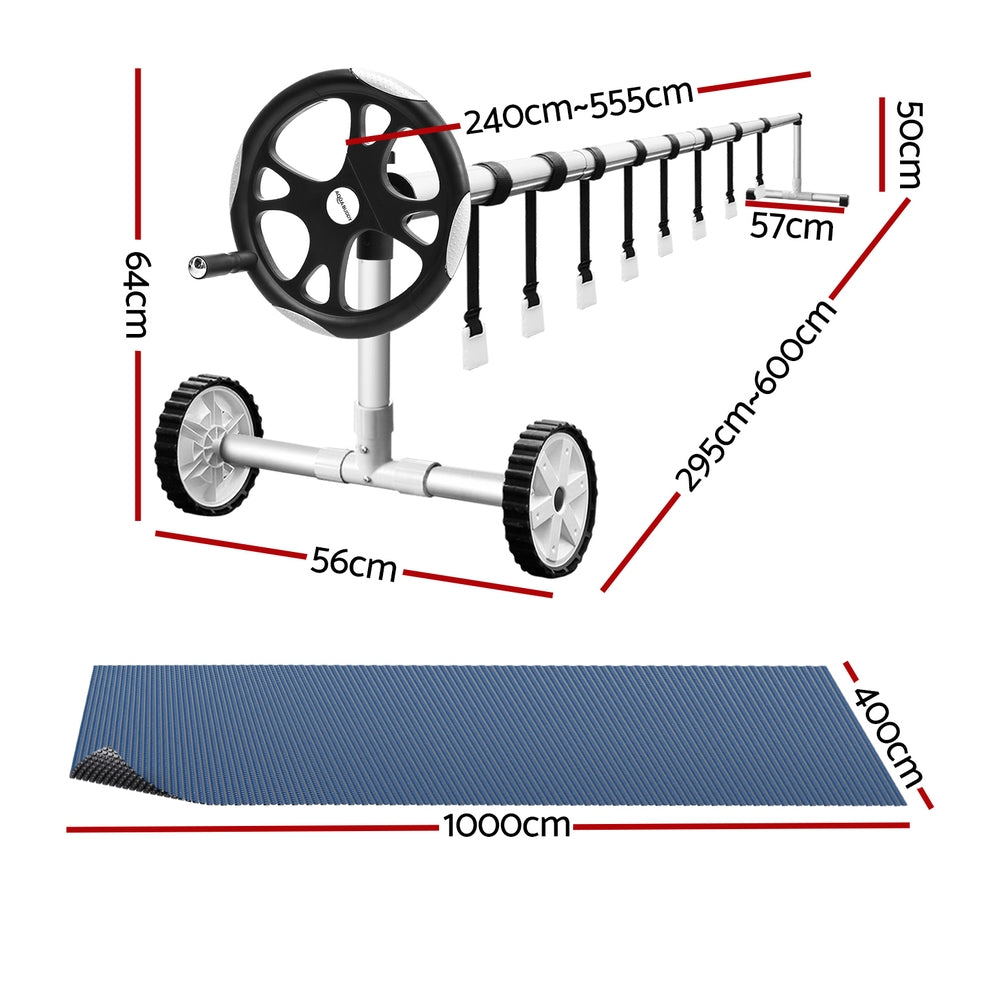 Pool Cover 600 Micron 10x4m with Roller 5.55m Swimming Pools Black Solar Blanket