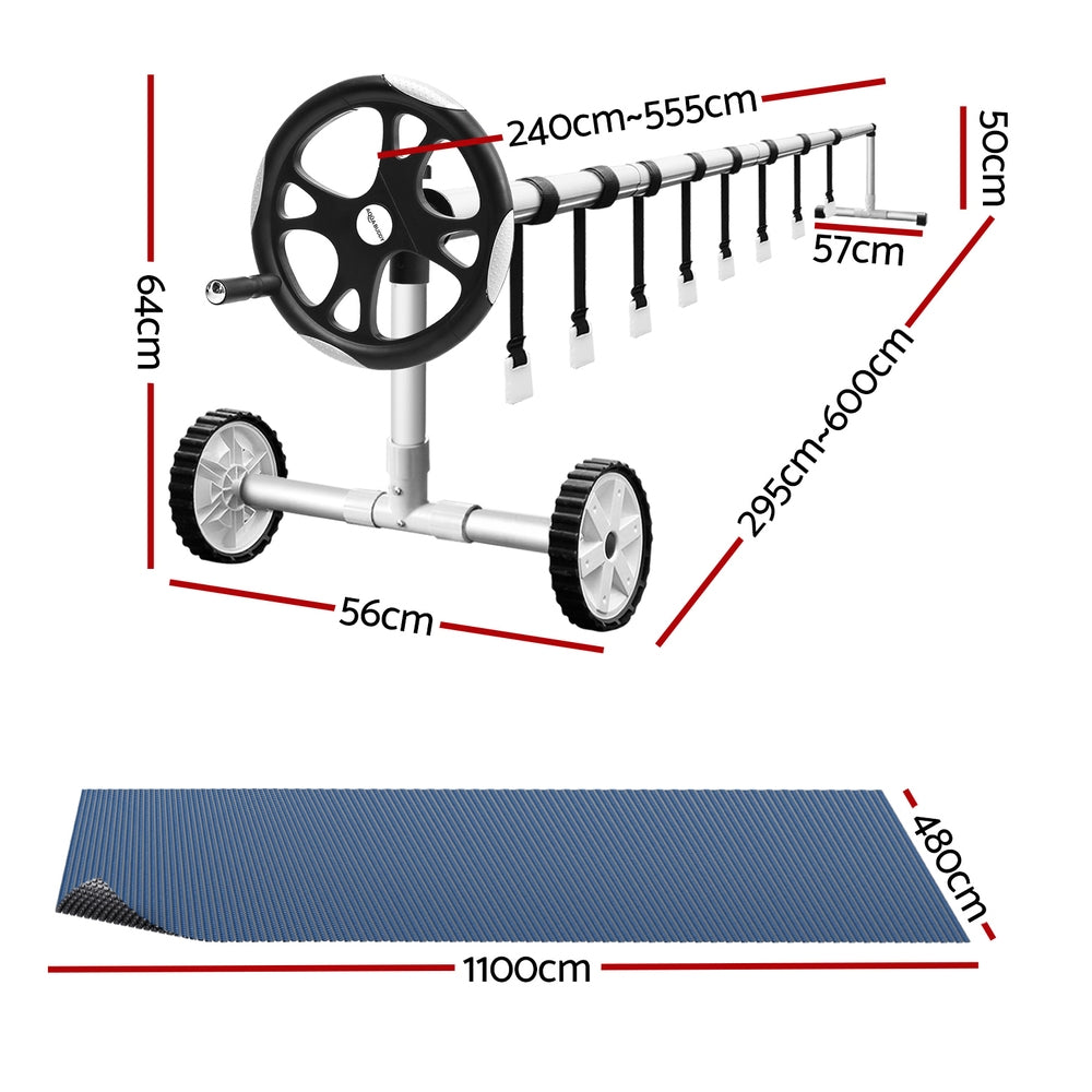 Pool Cover 600 Micron 11x4.8m with Roller 5.55m Swimming Pools Black Solar Blanket