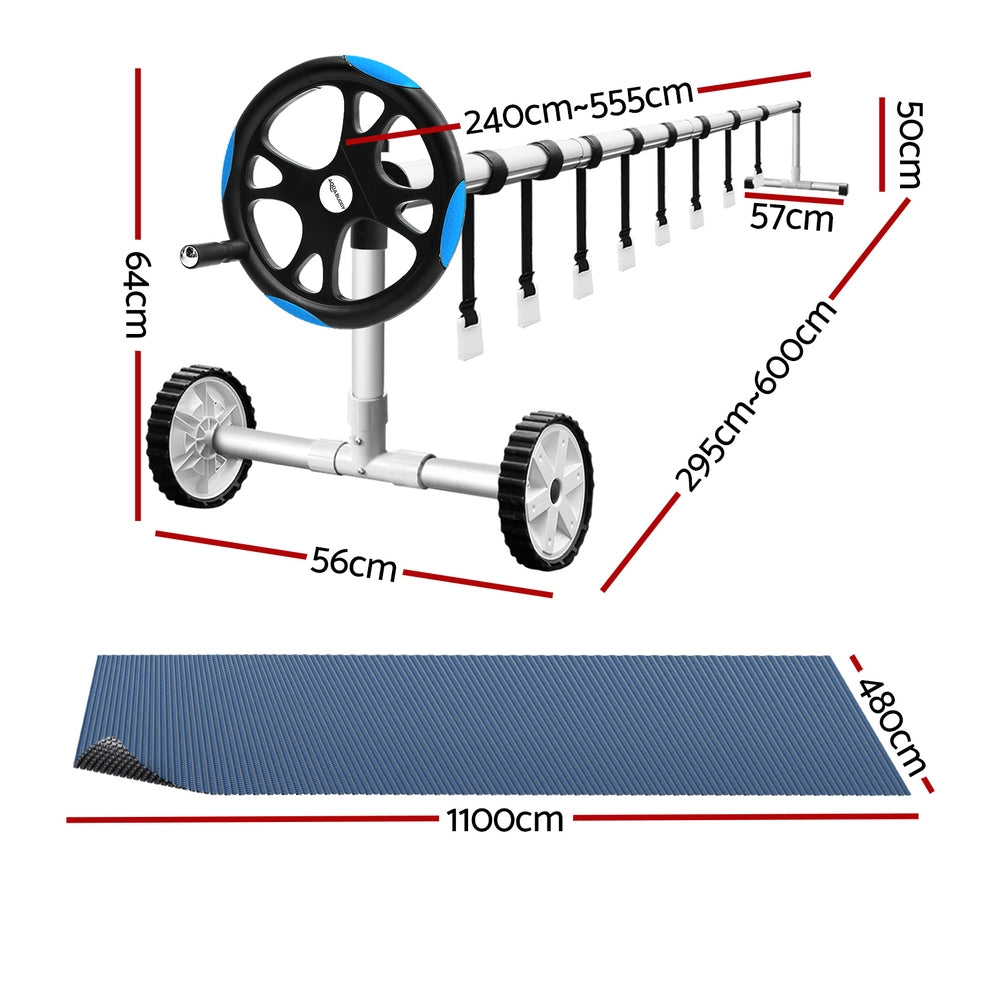 Pool Cover 600 Micron 11x4.8m with Roller 5.55m Black Solar Blanket