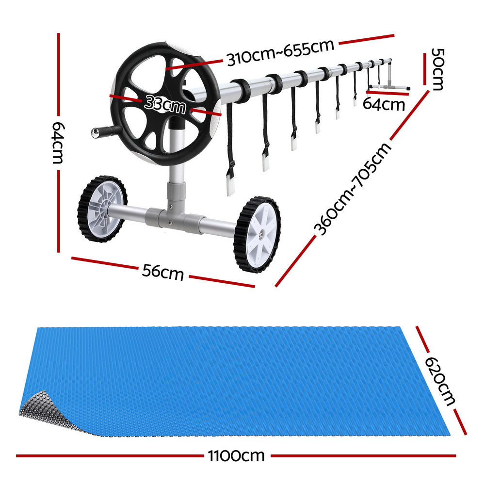 Pool Cover 600 Micron 11x6.2m with Roller 6.55m Swimming Pools Solar Blanket