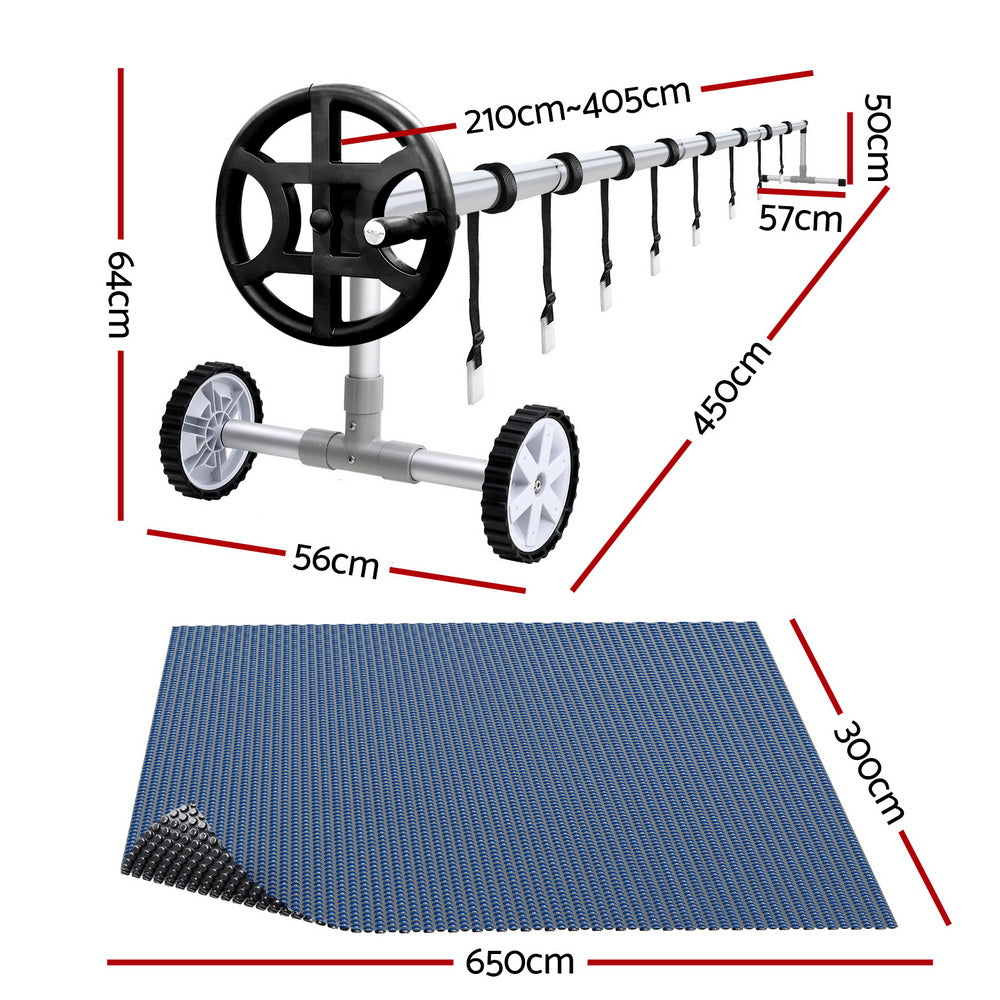 Pool Cover 600 Micron 6.5x3m with Roller 4m Swimming Pools Black Solar Blanket
