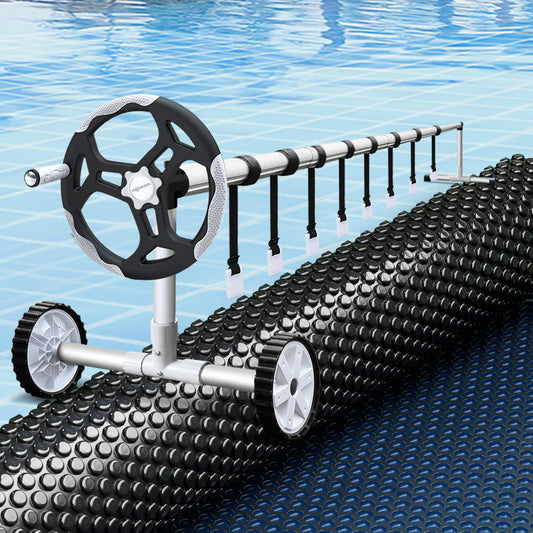 Pool Cover 600 Micron 6.5x3m with Roller 5.55m Swimming Pools Black Solar Blanket