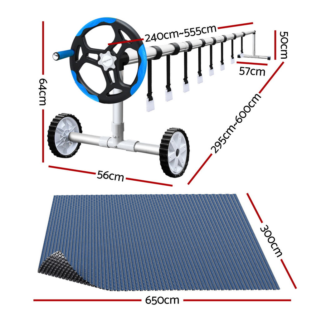 Pool Cover 600 Micron 6.5x3m with Roller 5.55m Black Solar Blanket