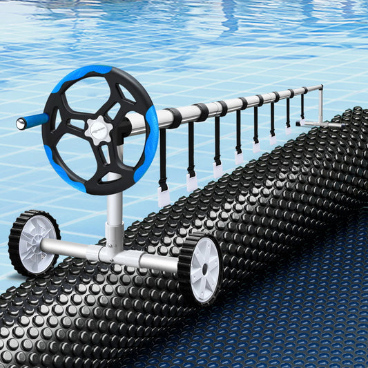 Pool Cover 600 Micron 6.5x3m with Roller 5.55m Black Solar Blanket