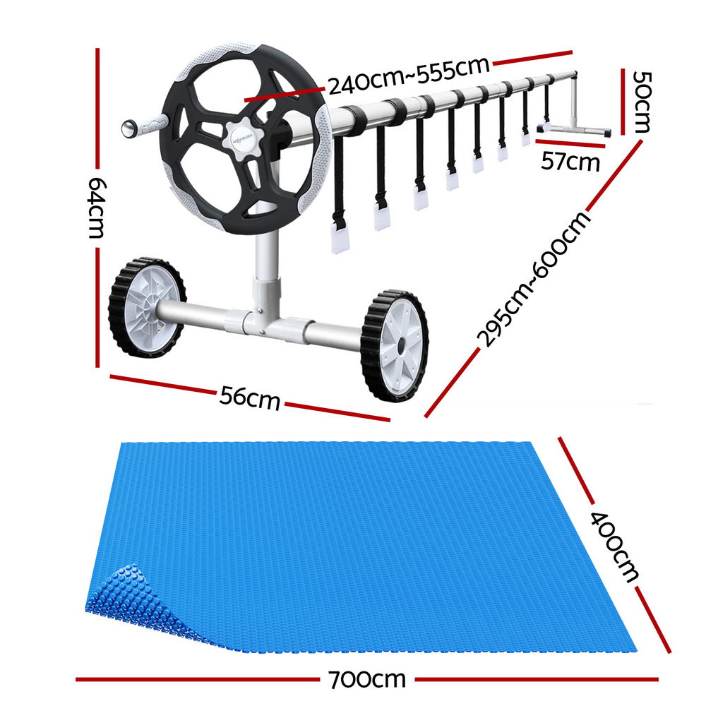 Pool Cover 600 Micron 7x4m with Roller 5.55m Swimming Pools Solar Blanket