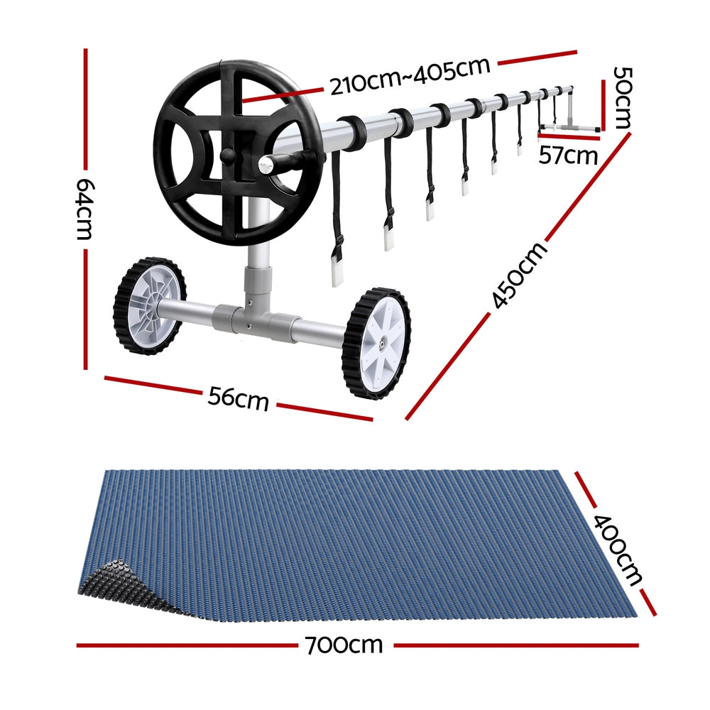 Pool Cover 600 Micron 7x4m with Roller 4m Swimming Pools Black Solar Blanket